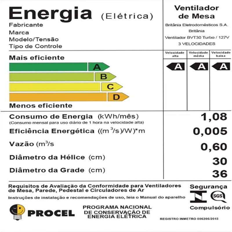 Ventilador 6Pás 55W 110V Turbo Britânia