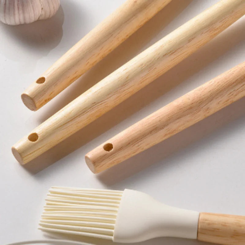 Kit Utensílios Colheres Silicone Madeira 12 Peças